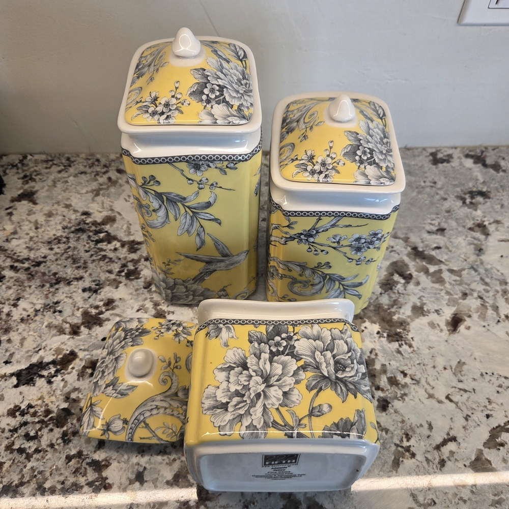 222 Fifth Yellow and White Floral Canister Set - Picture 7 of 8